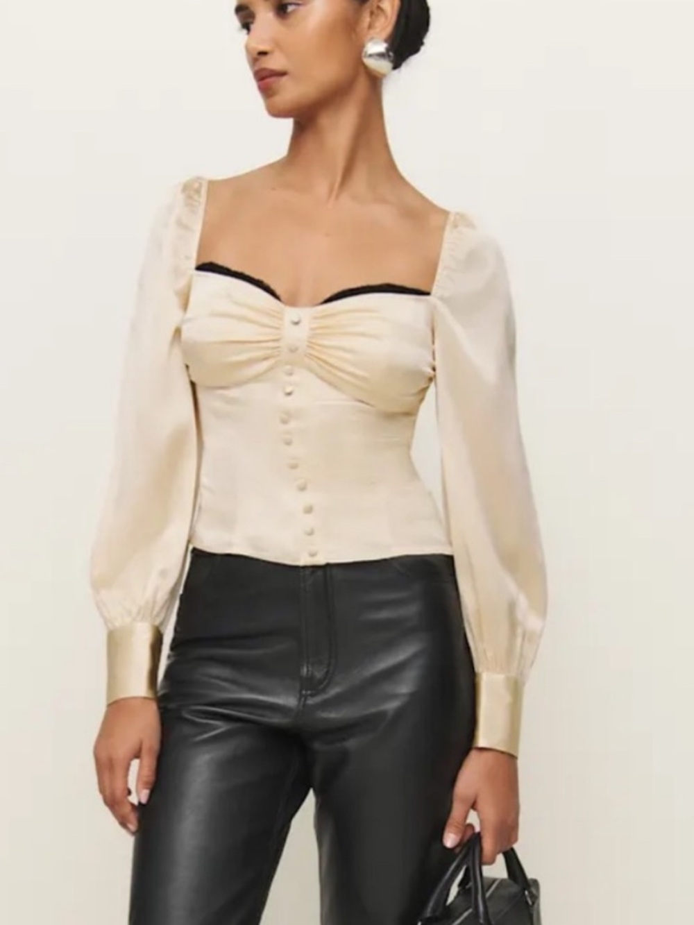 Reformation Chiara Silk Top in Almond Cream